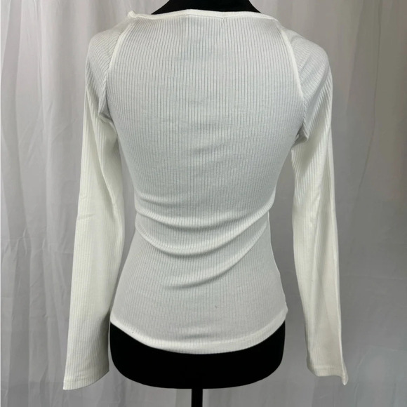 NWT Women Size Large White Ribbed Long Sleeve Square Sweetheart Neck - Picture 3 of 6